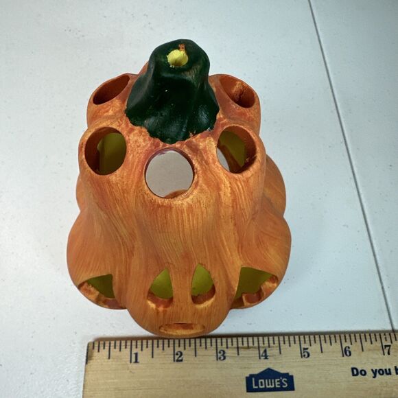 3 Vintage Ceramic Pumpkin Jack-O-Lantern Candle Holder Halloween Anamorphic - Picture 7 of 8